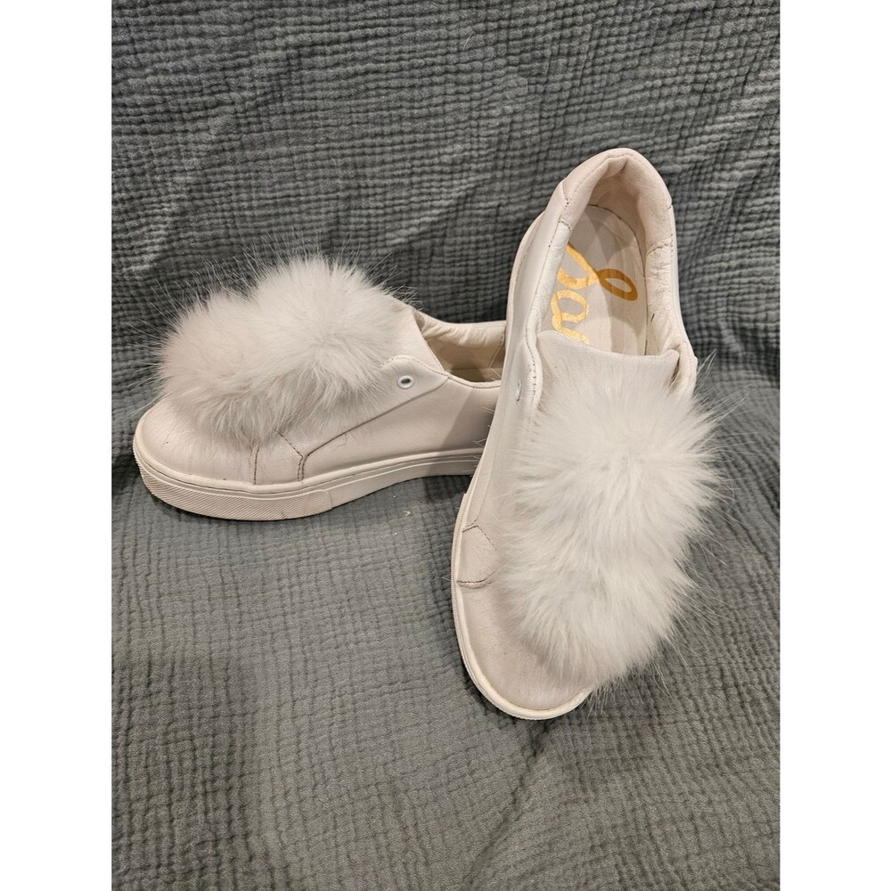 Sam Edelman Leya White Leather Pom Pom Platform Slip On Sneakers - 7.5/EU 37.5